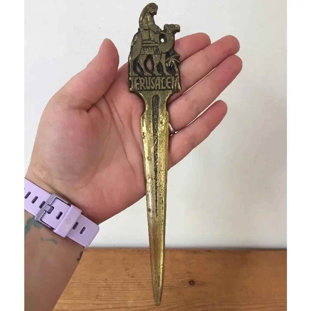 Vtg Judaism Solid Brass Jerusalem Israel Riding Camel Letter Envelope Opener